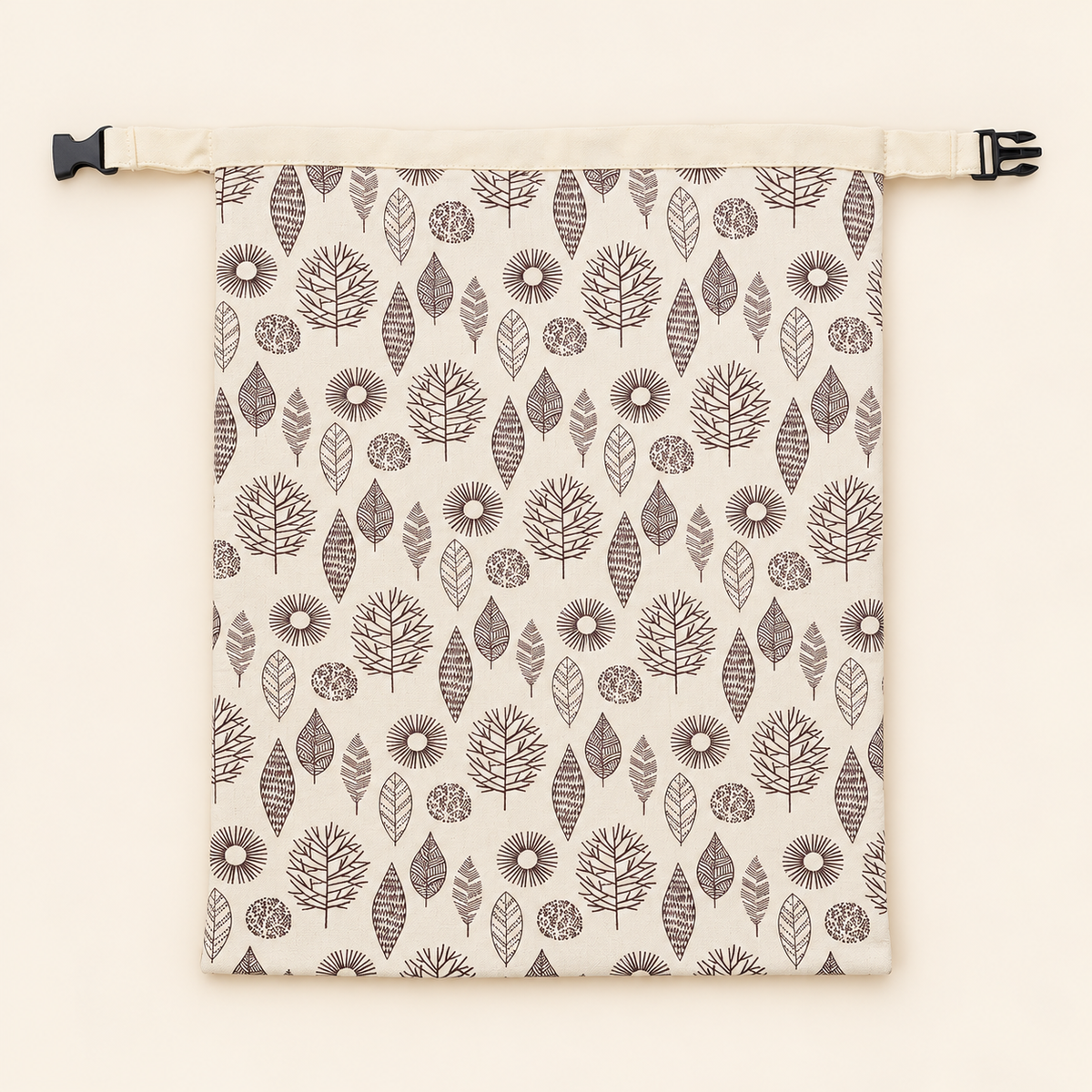 Reusable botanical bread bag with roll-top buckle closure
