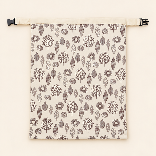 Reusable botanical bread bag with roll-top buckle closure