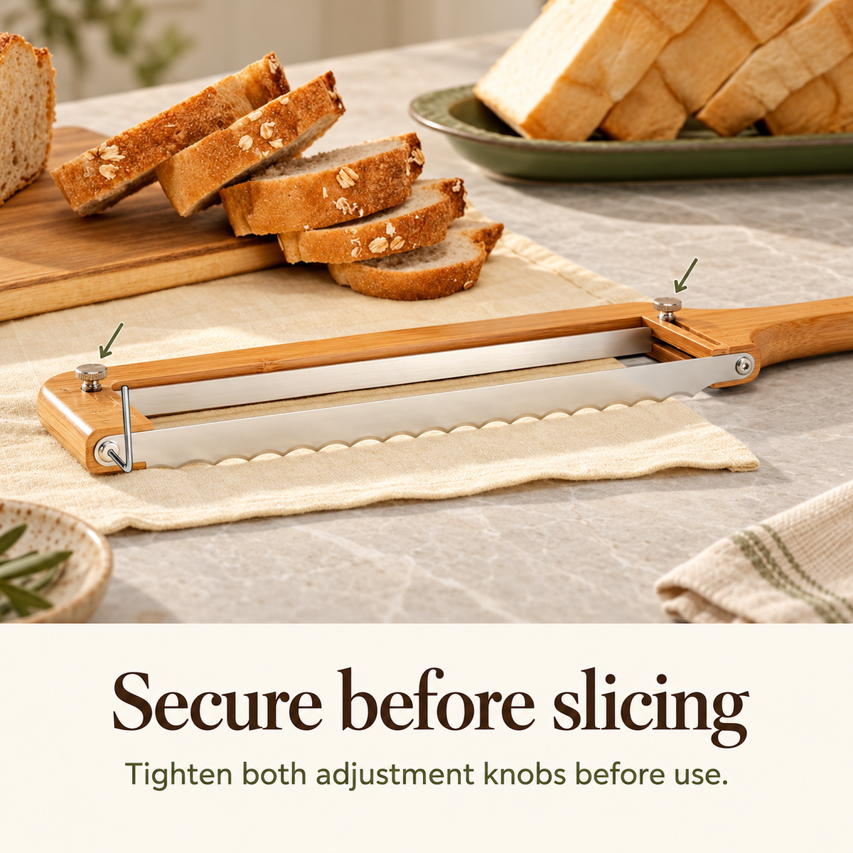 Tighten both adjustment knobs before use